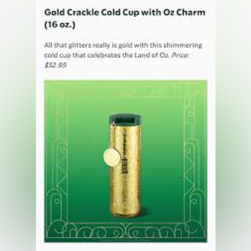NWT Wicked Starbucks Stainless Steel Vacuum Sealed Tumbler Gold Glitter 16oz